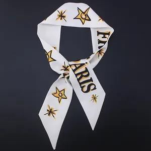 Bufanda Twilly de Cinta Estrecha de Satén con Estrella Pintada a Mano Para Asa de Bolso Pelo Moda Mujer PARIS Estampado