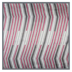 60x60cm faux silk square scarf with pink and grey geometric zigzag stripes on white background