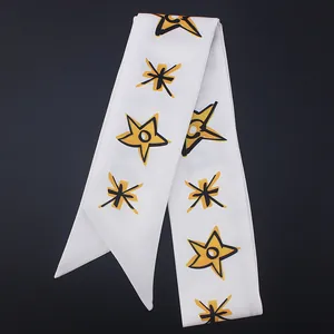 Pañuelo twilly blanco sedoso con estrellas amarillas para bolsos y cinta para el pelo