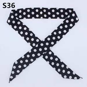 Classic black and white polka dot narrow skinny scarf for handbags and neck wear