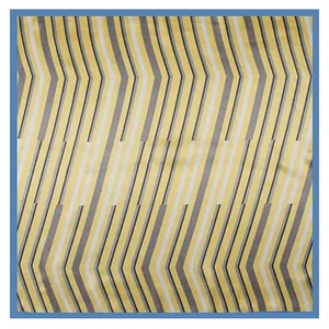 Silk-like square scarf 60x60cm with yellow and grey geometric V-shaped stripes