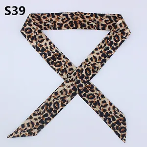 S39 slim leopard print silk scarf for handbag handles or neck ribbon accessory