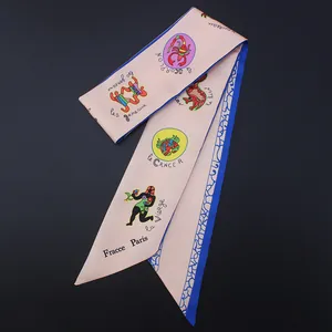 Pink tarot zodiac twilly silk scarf featuring French constellation illustrations and patterns