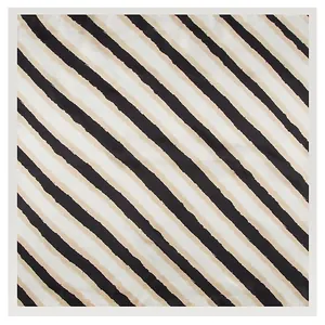 Silk-like 60x60cm square scarf featuring classic black and beige diagonal stripes