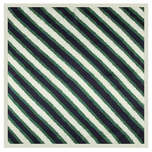 60x60cm striped silk satin square scarf for women in navy blue, green, and cream white
