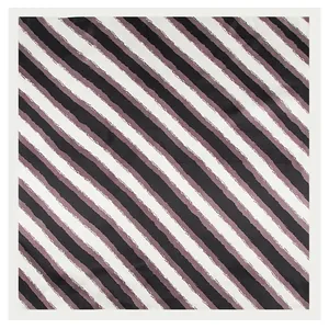 Silk-like satin square scarf featuring artistic contrast stripes in black and purple