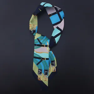 Elegant geometric belt pattern silk twilly scarf for handbag handle and hair styling