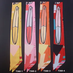 Graffiti leaf and surfboard pattern skinny silk scarf headbands in four bright colors
