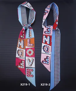 Polka dot and letter print 120cm twilly scarves for handbag hair or neck styling