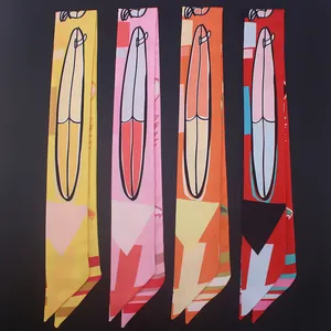 Hand Painted Graffiti Surfboard Print Satin Twilly Scarf For Women Bag Handle Wrap Ribbon Headband Hair Tie Neck Scarf Decor