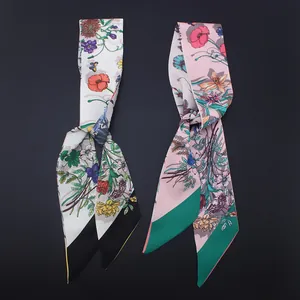Paire de rubans twilly en soie à imprimé floral pour sacs à main et coiffure chic