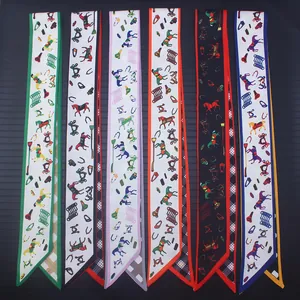 Pañuelo Estrecho de Satén con Estampado de Caballo Ecuestre Retro para Mujer Cinta Twilly de Doble Cara para Asa de Bolso Pelo Diadema Corbata Pañuelo Decorativo