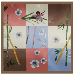 Elegante 90 cm zijden sjaal met traditionele bloemen- en bamboe patchwork patronen