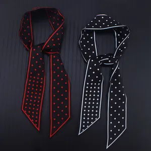 Elegant polka dot skinny scarves in black-red and black-white for handbags and hair