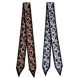 Women Fashion Leopard Print Satin Narrow Scarf Elegant Twilly For Bag Handle Hair Band Neckerchief Decorative Ribbon Accessory