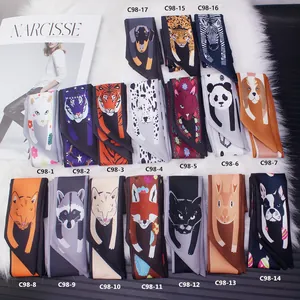 Lot de 17 foulards étroits en soie imprimé animal pour sacs à main et coiffure