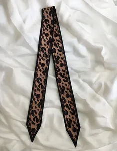 Classic leopard print silk scarf for handbags with 120cm slim pointed end design