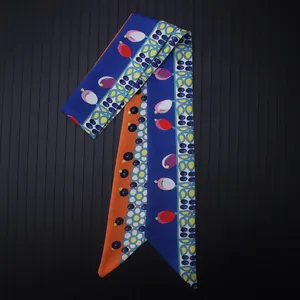 Colorful floral gemstone pattern silk-like twilly scarf for handbag handle or hair styling