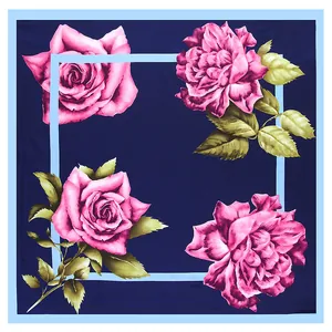 Women Satin Square Scarf Elegant Rose Floral Printed Large Hair Wrap Silky Touch Head Scarf For Travel Party Daily Neck Scarf Decor