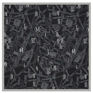 53cm black silk satin square scarf featuring white artistic Paris map and street pattern
