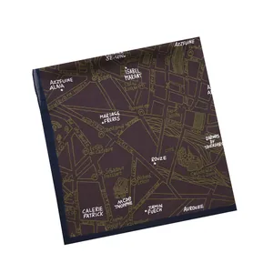 Deep purple geometric pattern square satin scarf with hand-drawn map print
