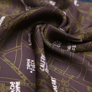 Detail of silk-satin scarf showing map print and smooth fabric texture with lustrous finish