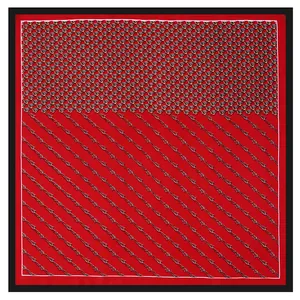Red square silk scarf with golden chain patterns and vintage elegant style