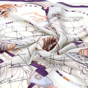 Vierkante satijnen sjaal 53cm voor dames met nautische prints en zijdeachtige textuur