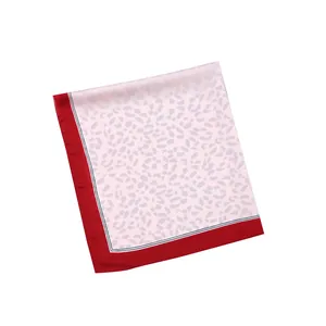 Chic 53cm leopard print silk-satin square scarf for women with red border and pink center