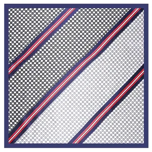 60x60cm Seidentuch mit geometrischen Rautenstreifen und dunkelblauem Rand für Damen