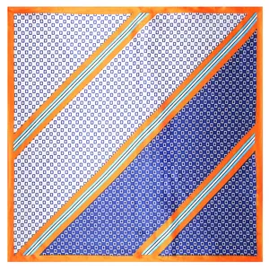 60cm quadratisches Seidentuch mit geometrischen Streifen und orangem Rand