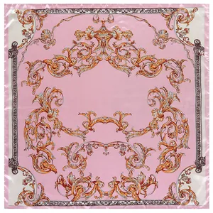 90x90cm vintage baroque silk-like scarf with gold ornate architectural patterns