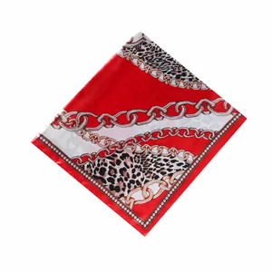 90cm large square silk scarf with red leopard print and golden chain patterns