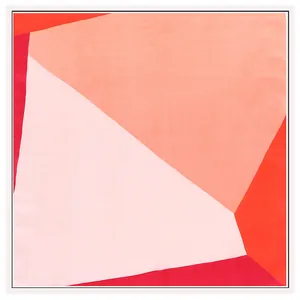 Silk square scarf featuring a modern geometric patchwork design in shades of red and pink