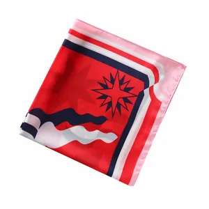 Red 53cm silk-like square scarf with star pattern and geometric color blocks