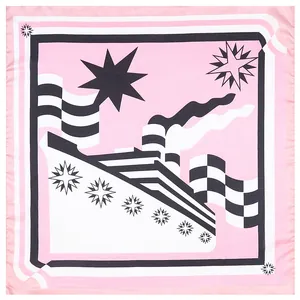Silk-like square scarf 53cm featuring pink and black geometric nautical star patterns