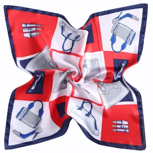 Silk-like square scarf 53x53cm with stylish fashion handbag and lipstick print