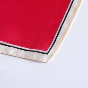 53cm geometric silk-like square scarf in red and white with professional stitched edge