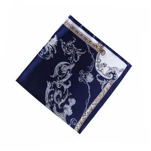 Baroque style silk scarf with vintage architectural shell patterns in navy and white