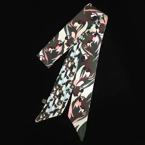 120cm animal parrot print twilly silk scarf for handbag handles in green and pink