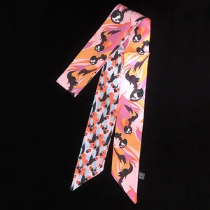 Vibrant parrot pattern 120cm twilly silk scarf for handbag handle and neck styling