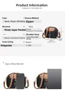 Size comparison of three-layer round crossbody bag with phone and tablet dimensions