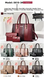 Three-piece women crocodile embossed tote bag set with metal handle and various colors
