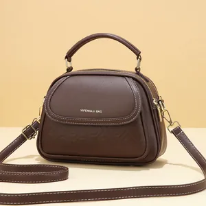 Women's Vintage PU Leather Crossbody Bag Embossed Multi-Layer Handbag With Wide Strap Casual Shoulder Bag For Daily Travel