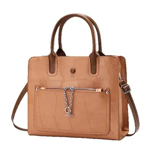 Sac fourre-tout marron caramel à patchwork géométrique avec bandoulière réglable