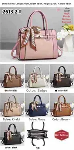 Detailed chart showing handbag dimensions 30x13x23cm and eight available color options