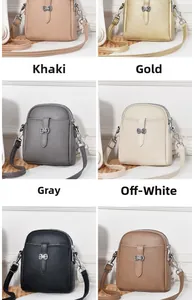 Litchi pattern crossbody bags shown in khaki, gold, grey, and creamy-white colors