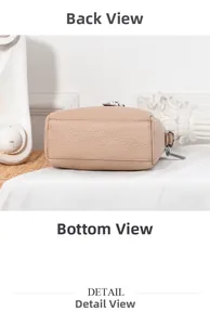 Detail view of the beige lychee pattern leather bag bottom with precise stitching