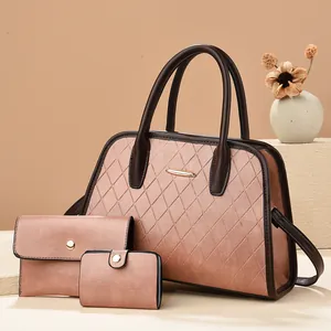 Chic quilted rose gold tote bag 3-piece set featuring shoulder bag and card holder