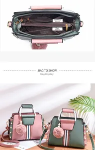 Detail view of multi-compartment interior layout for the color-block crossbody bag